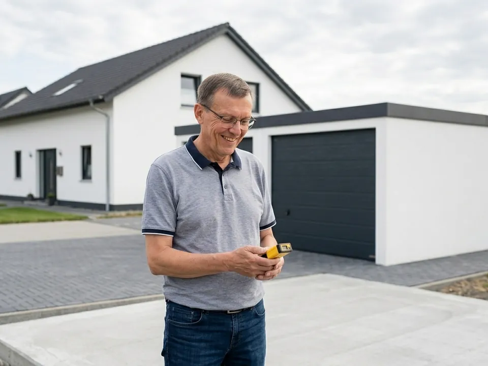 Wilhelm Knopp nimmt am Aufstellort Maß